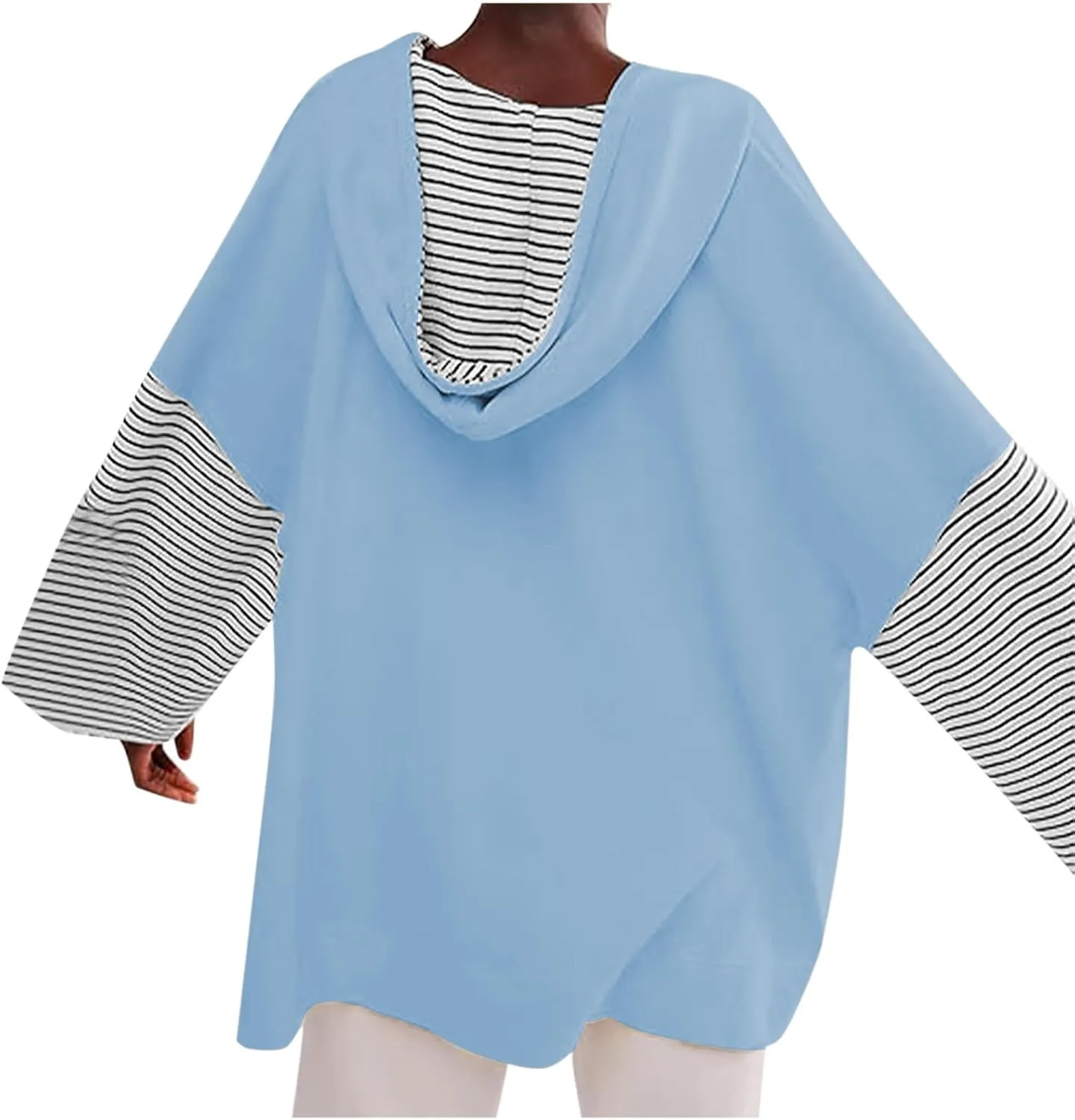 Lightweight Hoodie Sweatshirts For Women 2024 Casual Long Sleeve v Neck Pullover Tops Color Block Oversized Sweatshirt