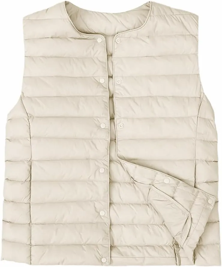Lightweight Puffer Sleeveless Jacket Women Warm Outerwear Padded Gilet Cotton Down Vest Waistcoat