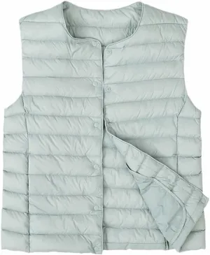 Lightweight Puffer Sleeveless Jacket Women Warm Outerwear Padded Gilet Cotton Down Vest Waistcoat