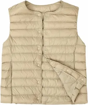 Lightweight Puffer Sleeveless Jacket Women Warm Outerwear Padded Gilet Cotton Down Vest Waistcoat