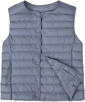Lightweight Puffer Sleeveless Jacket Women Warm Outerwear Padded Gilet Cotton Down Vest Waistcoat