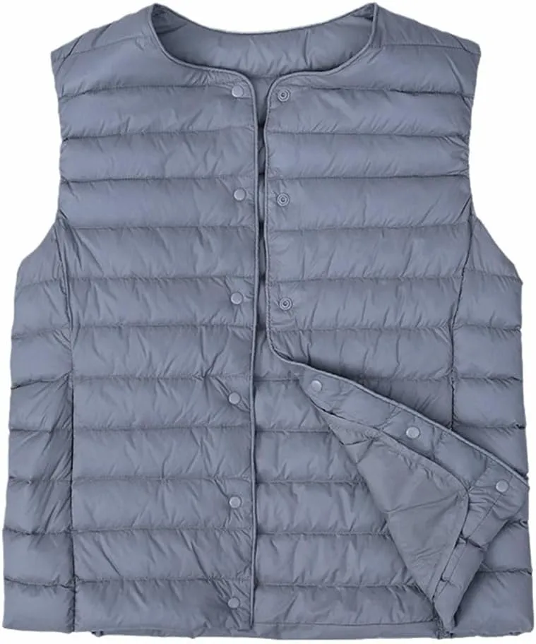 Lightweight Puffer Sleeveless Jacket Women Warm Outerwear Padded Gilet Cotton Down Vest Waistcoat