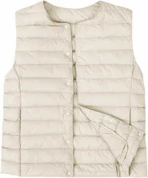 Lightweight Puffer Sleeveless Jacket Women Warm Outerwear Padded Gilet Cotton Down Vest Waistcoat