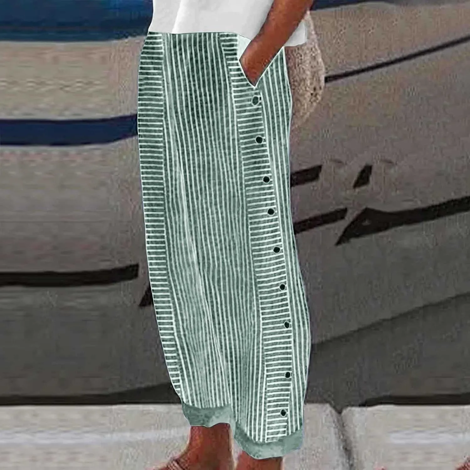 Linen Capris Women Lightweight Drawstring Elastic Waist Casual Capri Pants Baggy 2025 Trendy Summer Straight Trousers