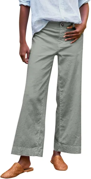 Linen Pants for Women, Straight Leg Peasant Pants Elastic Waist Linen Casual