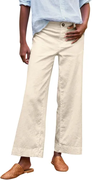 Linen Pants for Women, Straight Leg Peasant Pants Elastic Waist Linen Casual