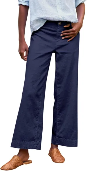 Linen Pants for Women, Straight Leg Peasant Pants Elastic Waist Linen Casual