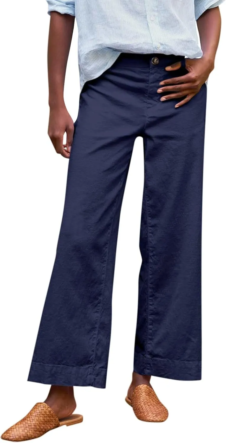 Linen Pants for Women, Straight Leg Peasant Pants Elastic Waist Linen Casual