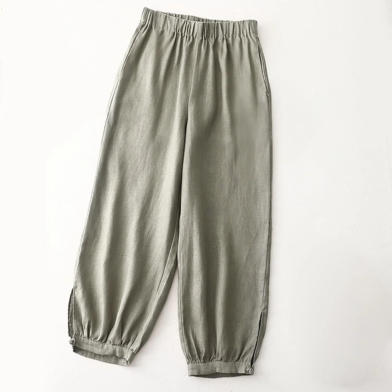 Linen Pants Women Elastic Waist Baggy Trousers Casual Loose Fit Herem Pants with Pockets Ladies Summer Clothes 2025