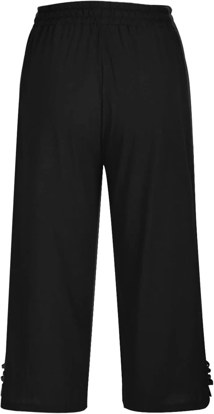 Linen Pants Women Plus Size Elastic Waist Capri Pants High Rise Capris 2025 Summer Trousers Pants with Pockets