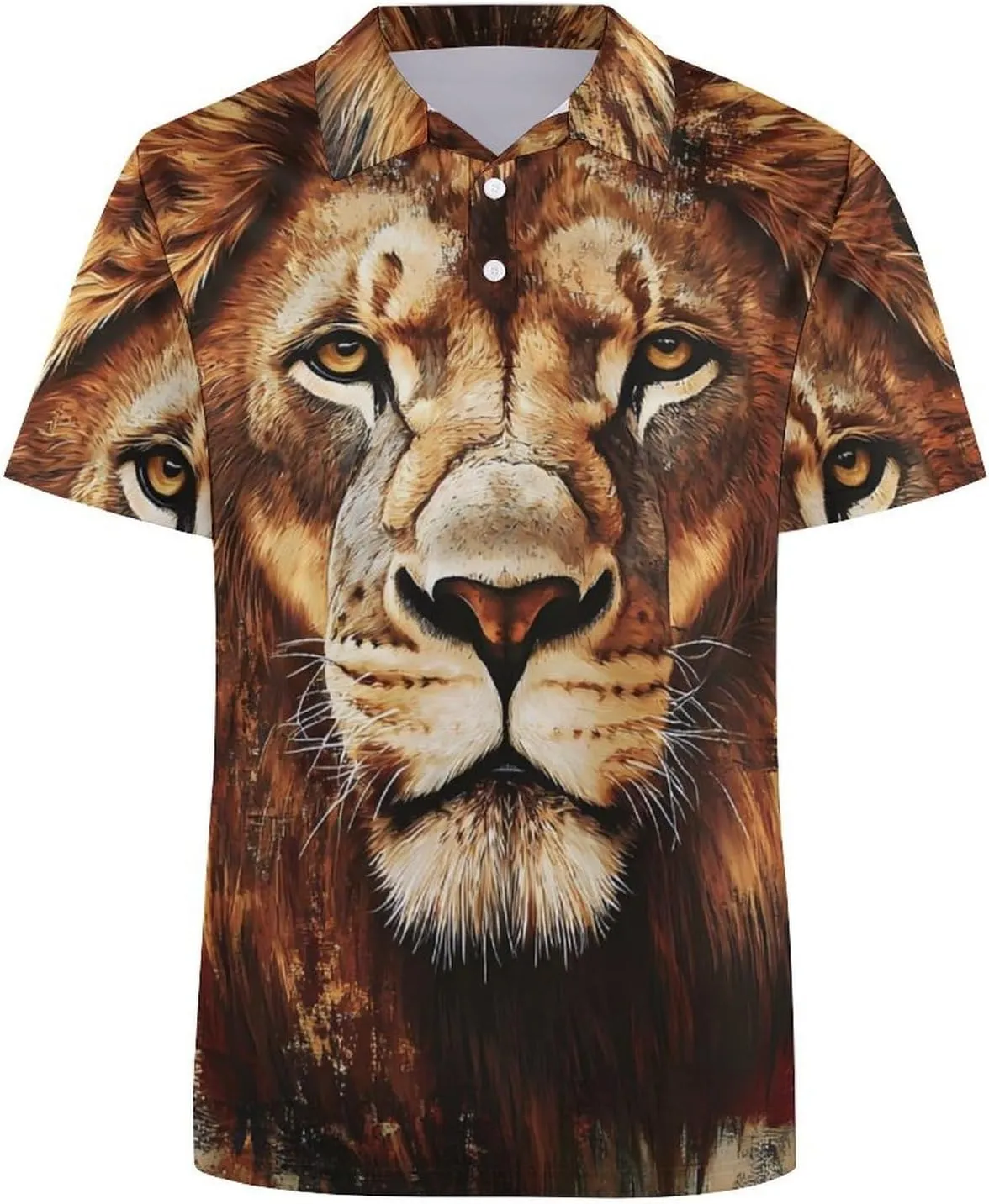 Lion U.S. Flag Slim Fit Men's Short Sleeve Polo Shirts Quick-Dry Breathable Golf T-Shirt Tops