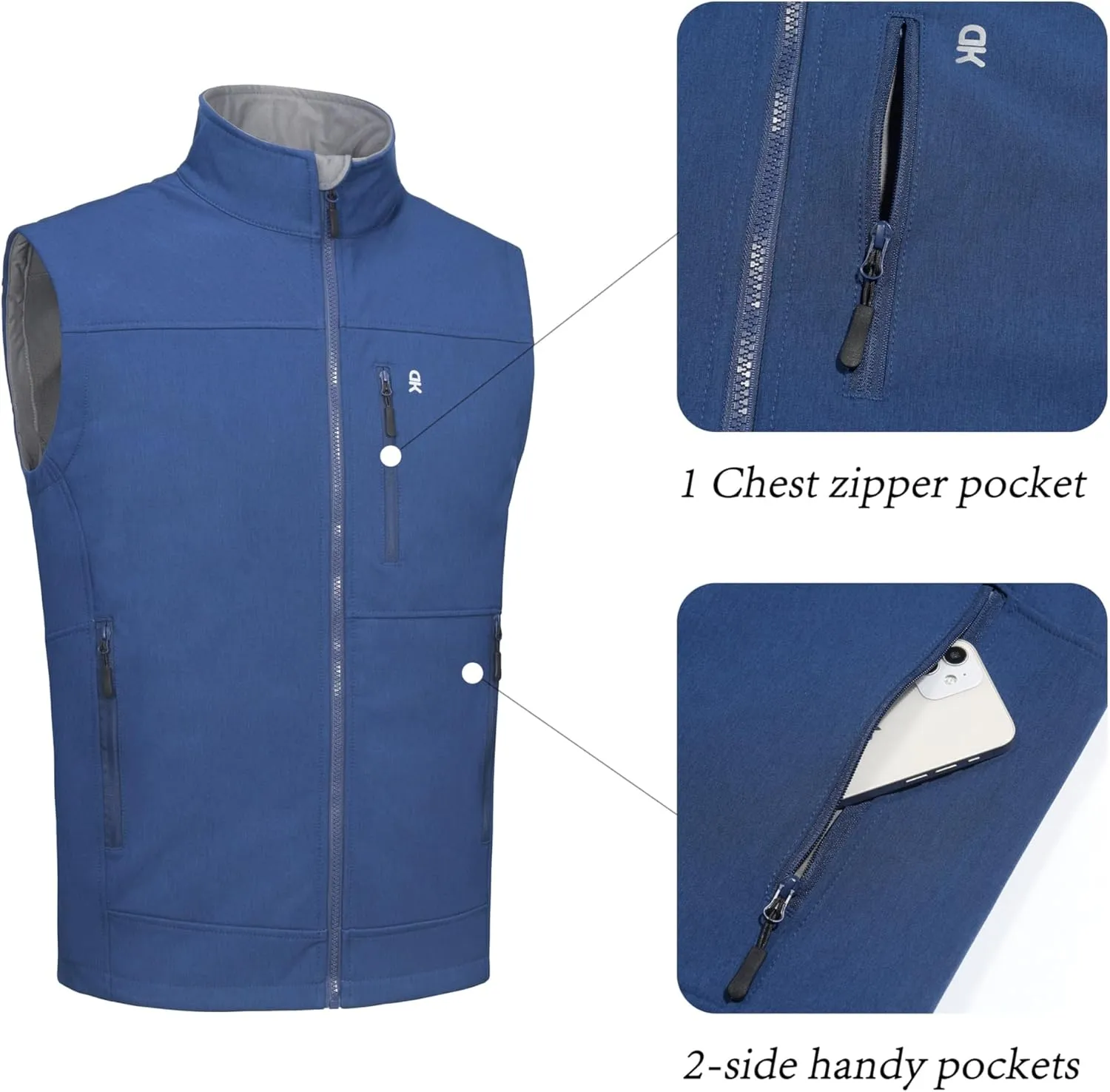 Little Donkey Andy Men's Golf Vest Warm Fleece Lining Hiking Vests Zip Up Sleeveless Outerwear Jacket