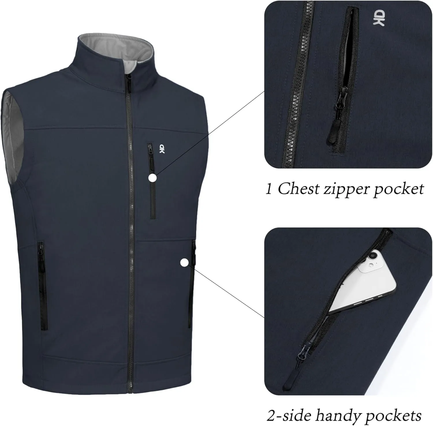 Little Donkey Andy Men's Golf Vest Warm Fleece Lining Hiking Vests Zip Up Sleeveless Outerwear Jacket