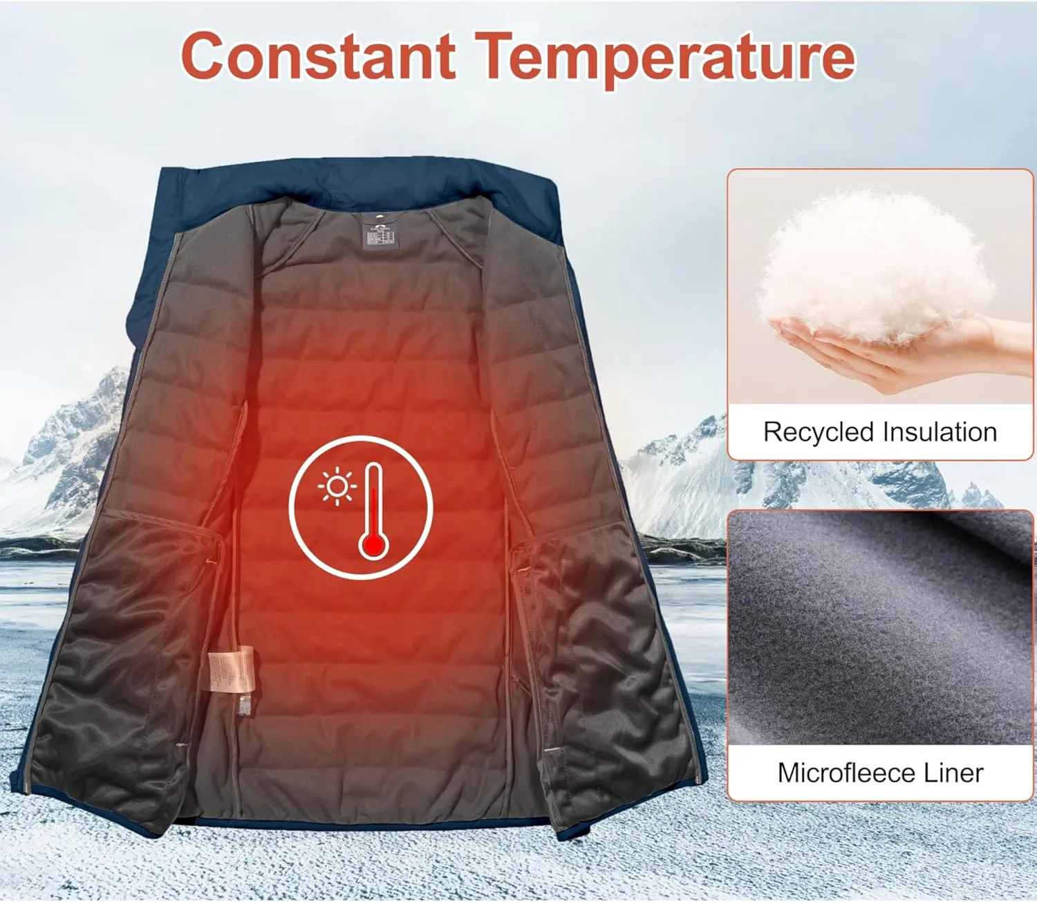 Little Donkey Andy Men's Packable Lightweight Puffer Vest with Recycled Insulation for Running Golf