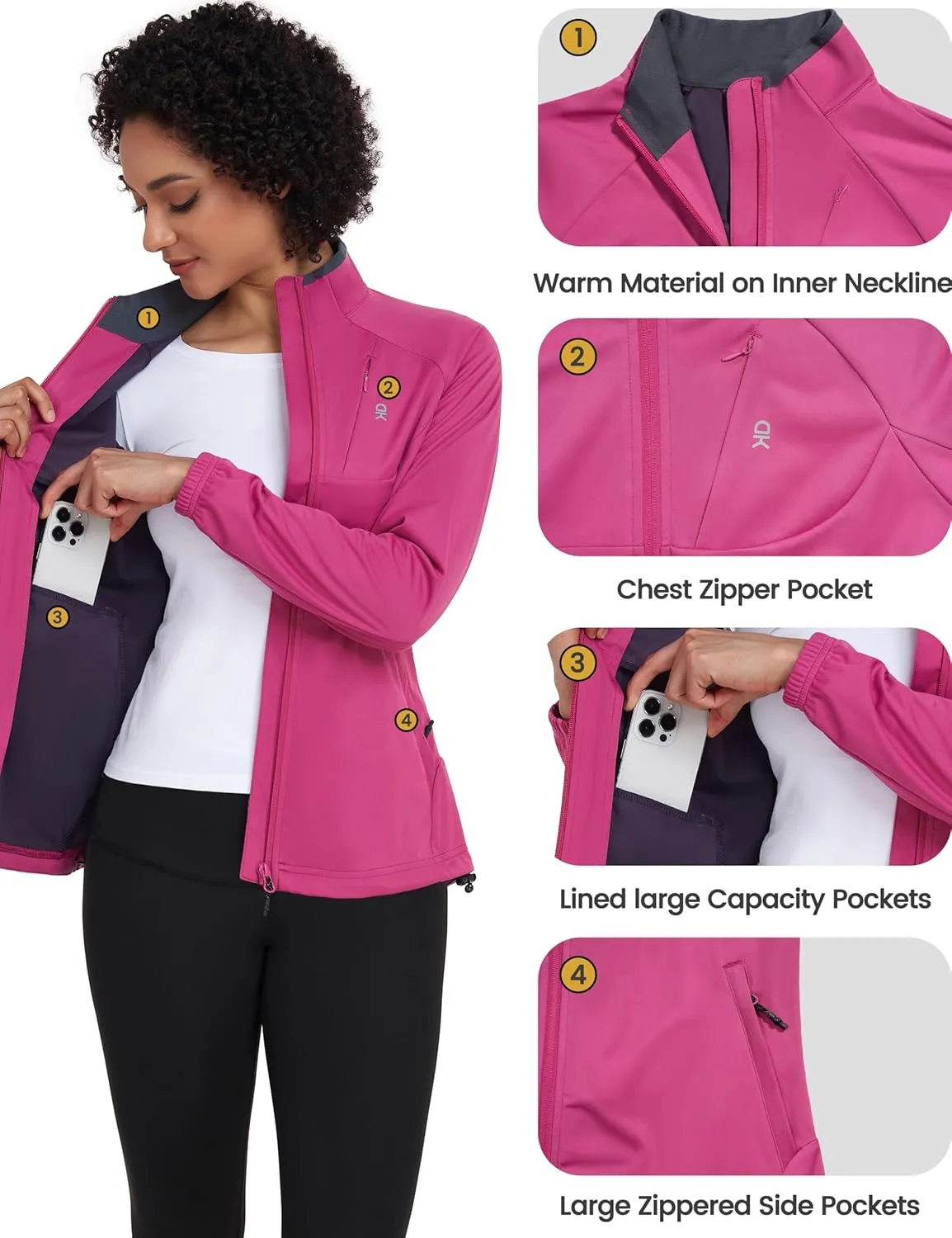 Little Donkey Andy Womens Lightweight Softshell Jacket for Running Cycling, Water Repellent Windbreaker with Zipper Pockets