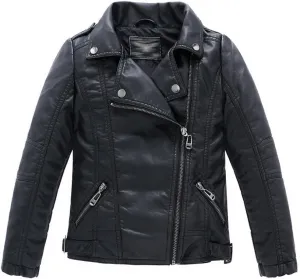 LJYH Children Collar Motorcycle Faux Leather Coats Kids Bomber PU Soft Leather Jackets