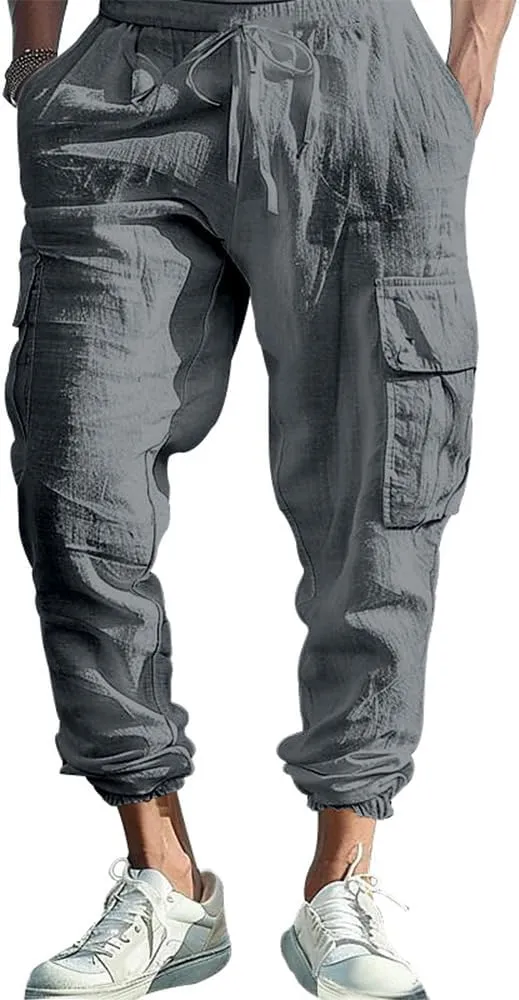 LOAIHA Mens Casual Pants Elastic Waist Drawstring Yoga Baggy Tapered Harem Sweatpants Beach Trousers