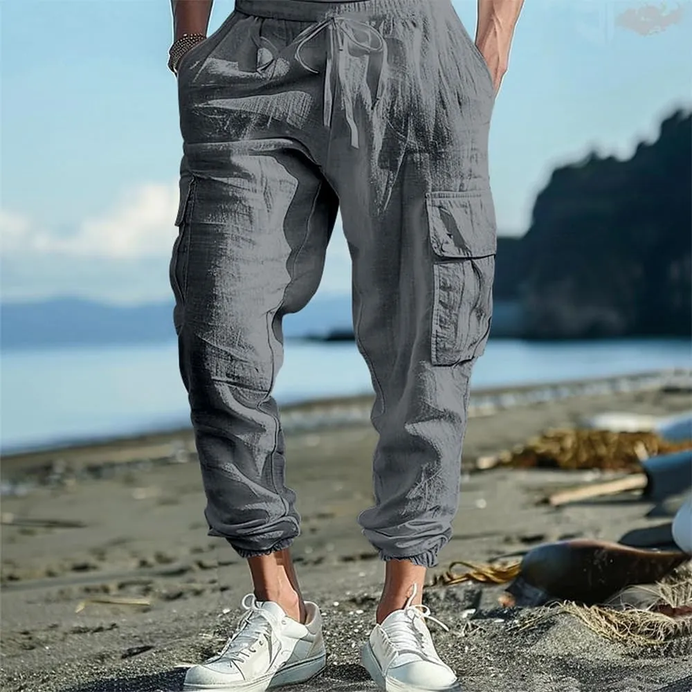 LOAIHA Mens Casual Pants Elastic Waist Drawstring Yoga Baggy Tapered Harem Sweatpants Beach Trousers