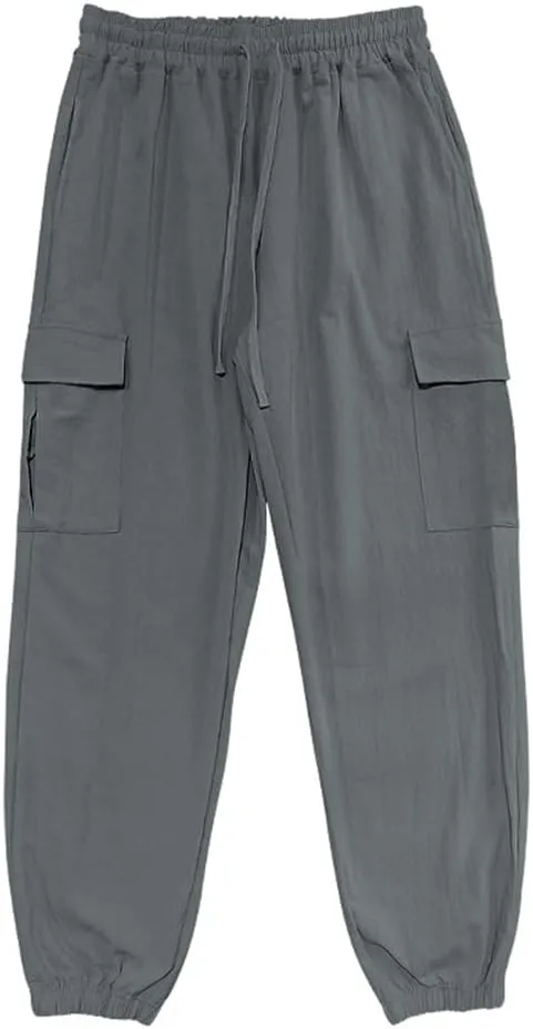 LOAIHA Mens Casual Pants Elastic Waist Drawstring Yoga Baggy Tapered Harem Sweatpants Beach Trousers