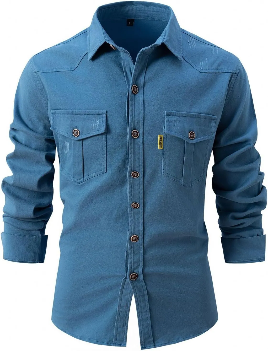 Lu's Chic Men's Shirt Jacket Soft Trucker Long Sleeve Cotton Shacket Fall Classic Button Casual Western