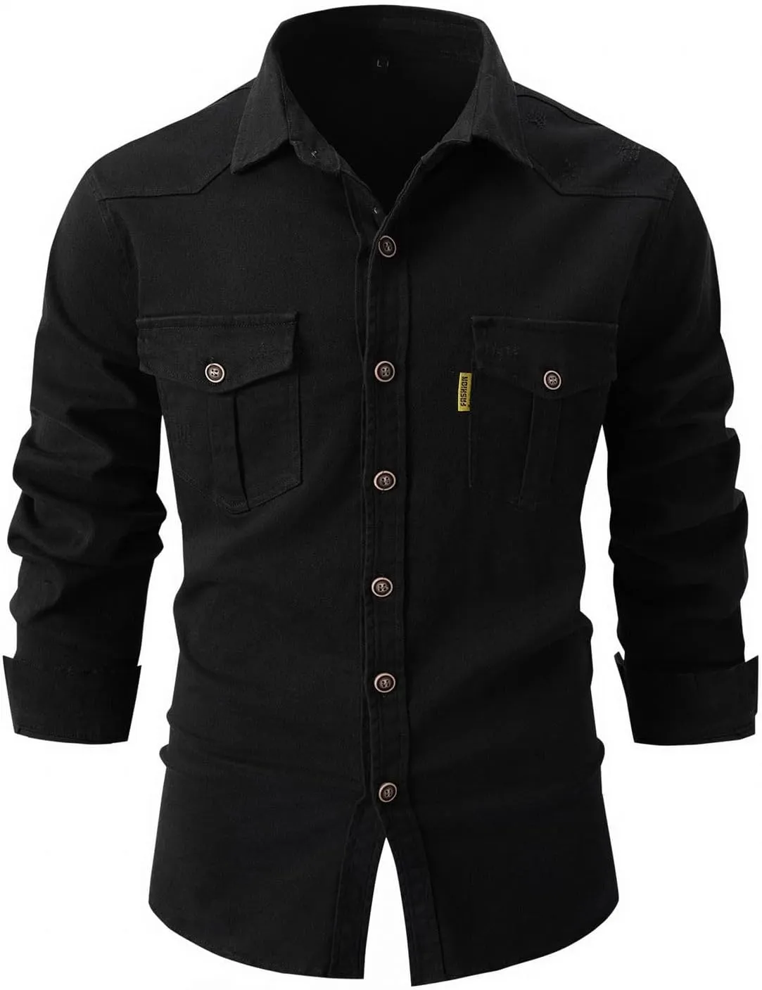 Lu's Chic Men's Shirt Jacket Soft Trucker Long Sleeve Cotton Shacket Fall Classic Button Casual Western
