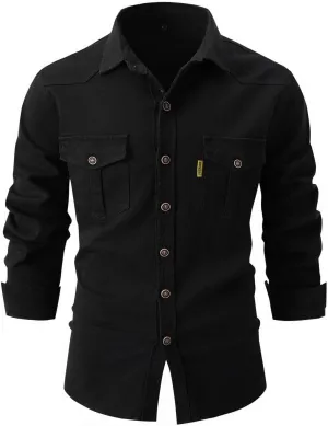 Lu's Chic Men's Shirt Jacket Soft Trucker Long Sleeve Cotton Shacket Fall Classic Button Casual Western