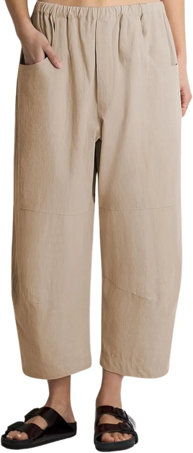 Lviefent Womens Wide Leg Barrel Pants Casual Baggy Elastic Waist Linen Ankle Length Trouser with Pockets