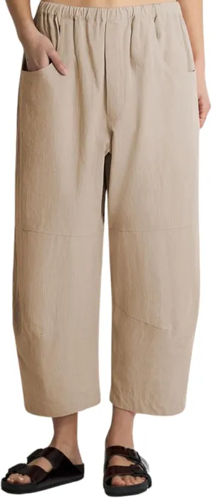 Lviefent Womens Wide Leg Barrel Pants Casual Baggy Elastic Waist Linen Ankle Length Trouser with Pockets
