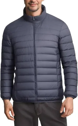 MADHERO Mens Puffer Jacket Packable Lightweight Water-Resistant Stand Collar Down Alternative Puffy Outerwear Coat