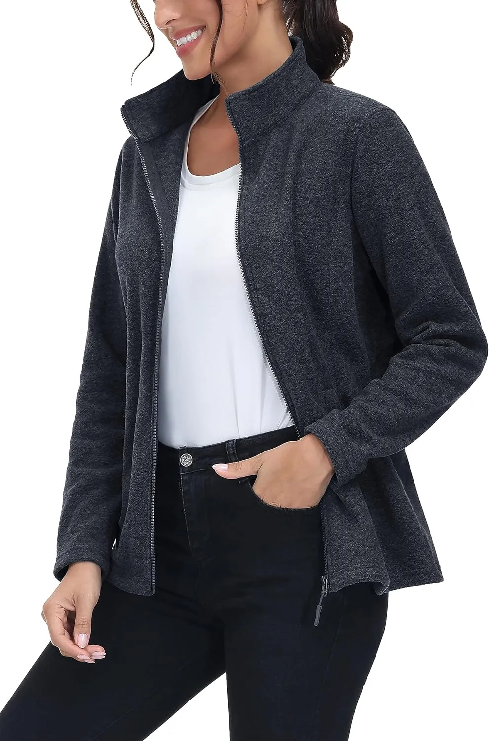 MAGCOMSEN Fleece Jacket Women Zip UP Lightweight Soft Polar Warm Winter Jackets for Women with Pockets Outdoor Hiking
