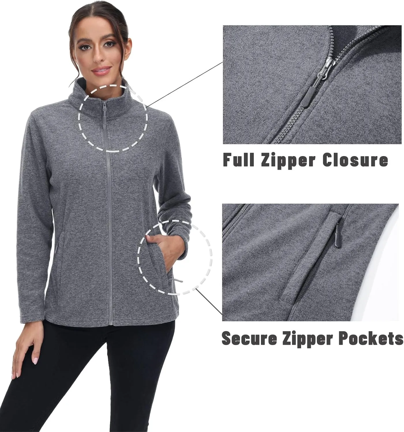 MAGCOMSEN Fleece Jacket Women Zip UP Lightweight Soft Polar Warm Winter Jackets for Women with Pockets Outdoor Hiking