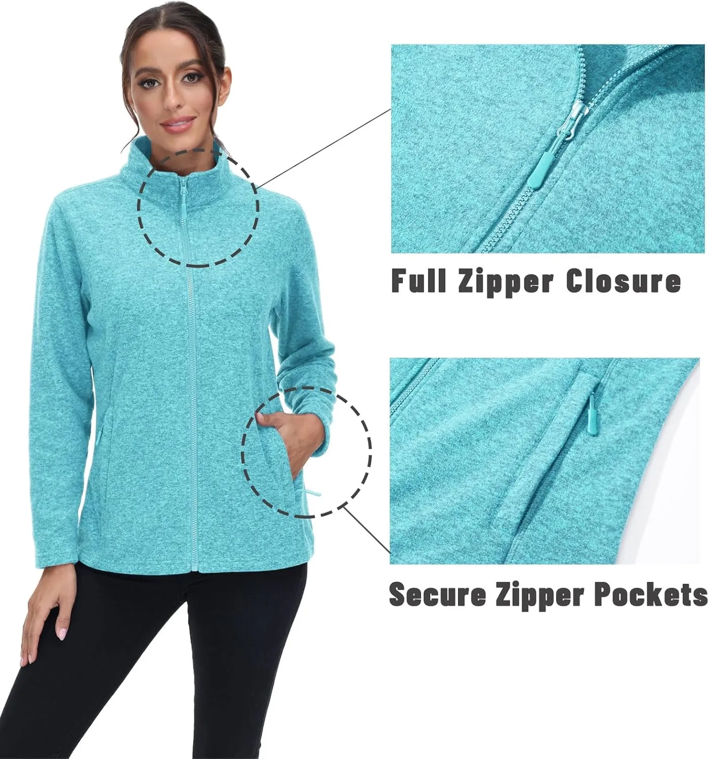 MAGCOMSEN Fleece Jacket Women Zip UP Lightweight Soft Polar Warm Winter Jackets for Women with Pockets Outdoor Hiking