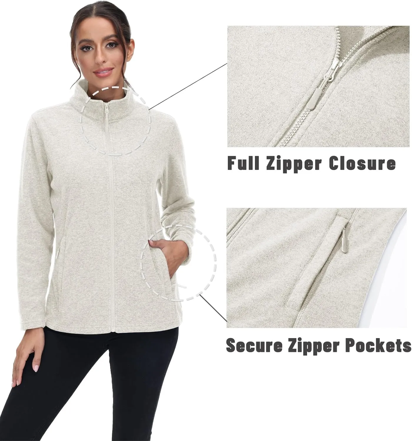 MAGCOMSEN Fleece Jacket Women Zip UP Lightweight Soft Polar Warm Winter Jackets for Women with Pockets Outdoor Hiking
