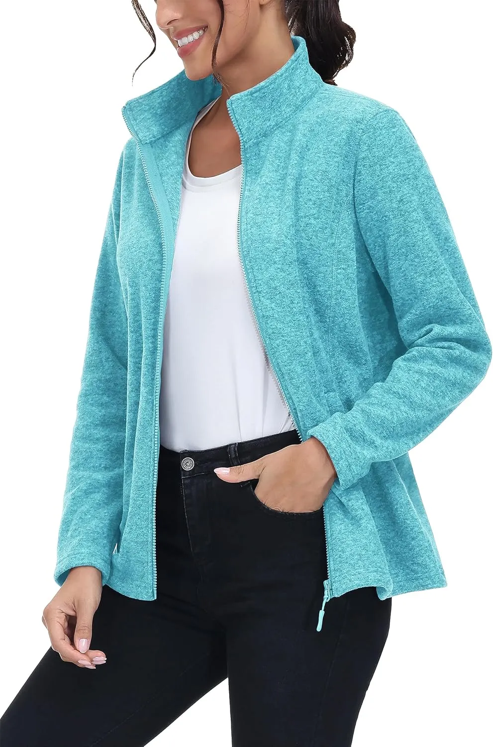 MAGCOMSEN Fleece Jacket Women Zip UP Lightweight Soft Polar Warm Winter Jackets for Women with Pockets Outdoor Hiking