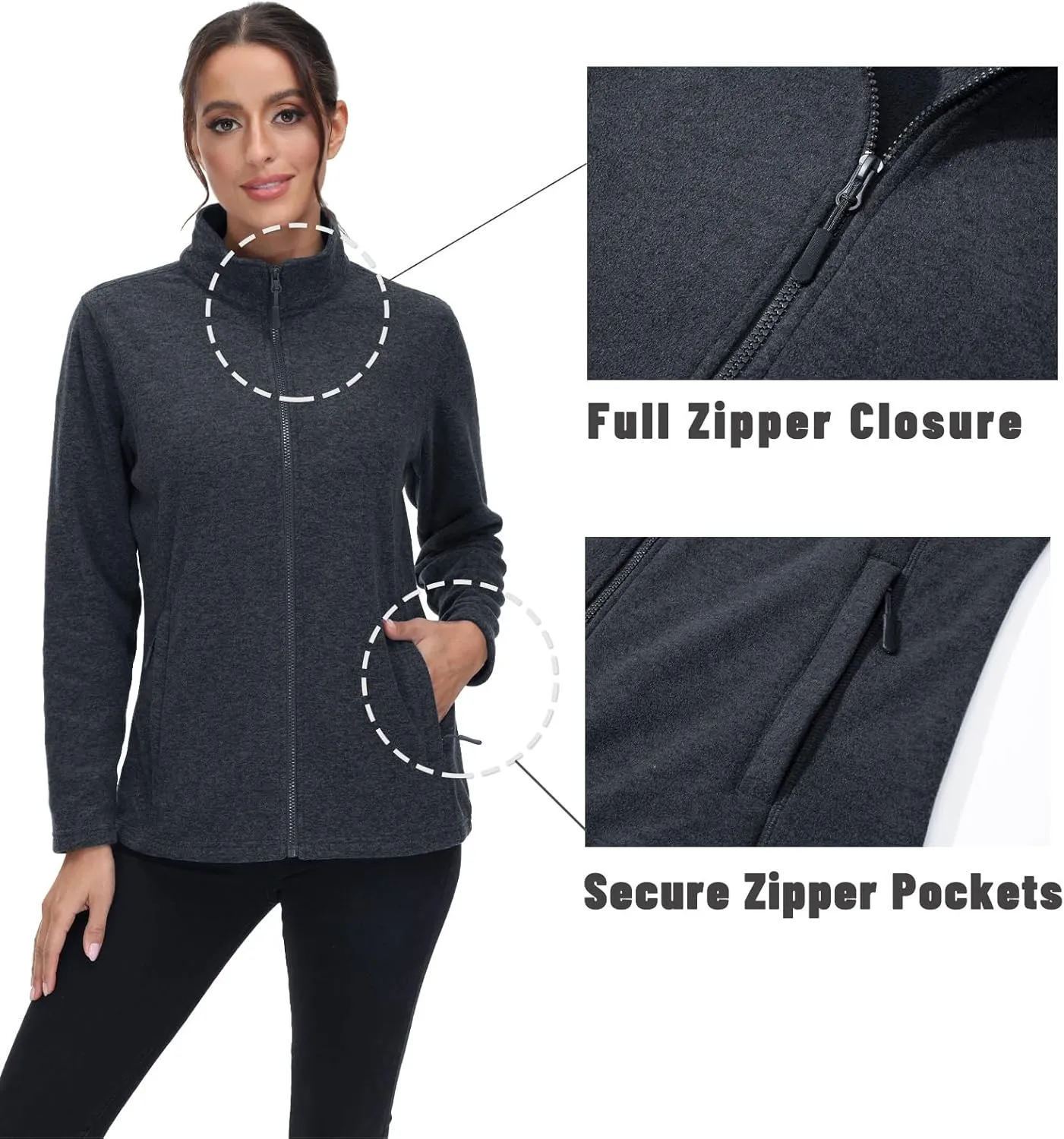 MAGCOMSEN Fleece Jacket Women Zip UP Lightweight Soft Polar Warm Winter Jackets for Women with Pockets Outdoor Hiking