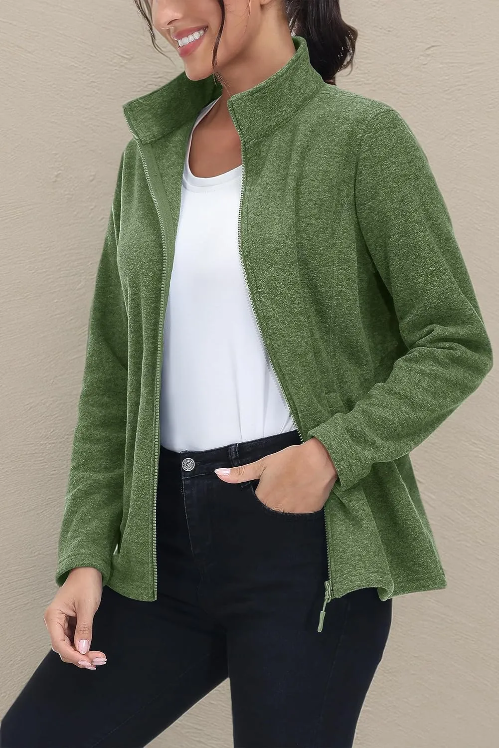 MAGCOMSEN Fleece Jacket Women Zip UP Lightweight Soft Polar Warm Winter Jackets for Women with Pockets Outdoor Hiking