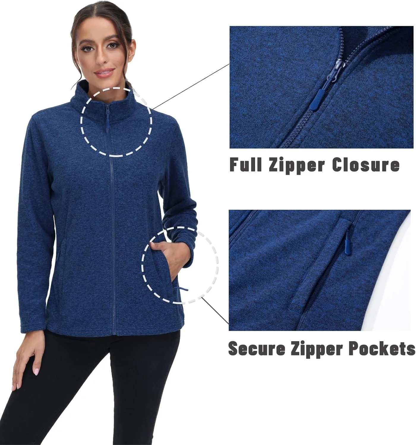 MAGCOMSEN Fleece Jacket Women Zip UP Lightweight Soft Polar Warm Winter Jackets for Women with Pockets Outdoor Hiking