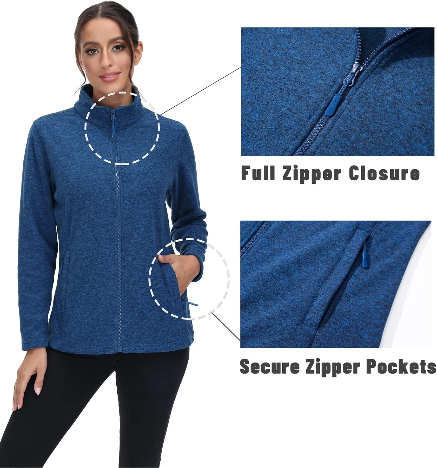 MAGCOMSEN Fleece Jacket Women Zip UP Lightweight Soft Polar Warm Winter Jackets for Women with Pockets Outdoor Hiking