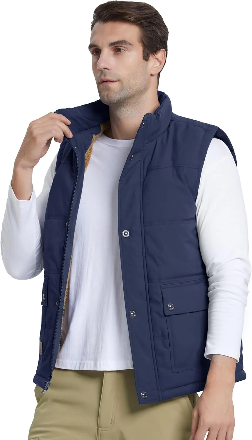 MAGCOMSEN Men's Winter Vest Outerwear Fleece Lined Outdoor Vest Warm Sleeveless Jacket