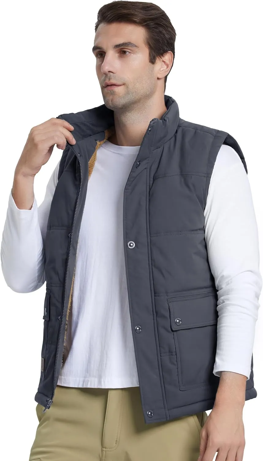 MAGCOMSEN Men's Winter Vest Outerwear Fleece Lined Outdoor Vest Warm Sleeveless Jacket