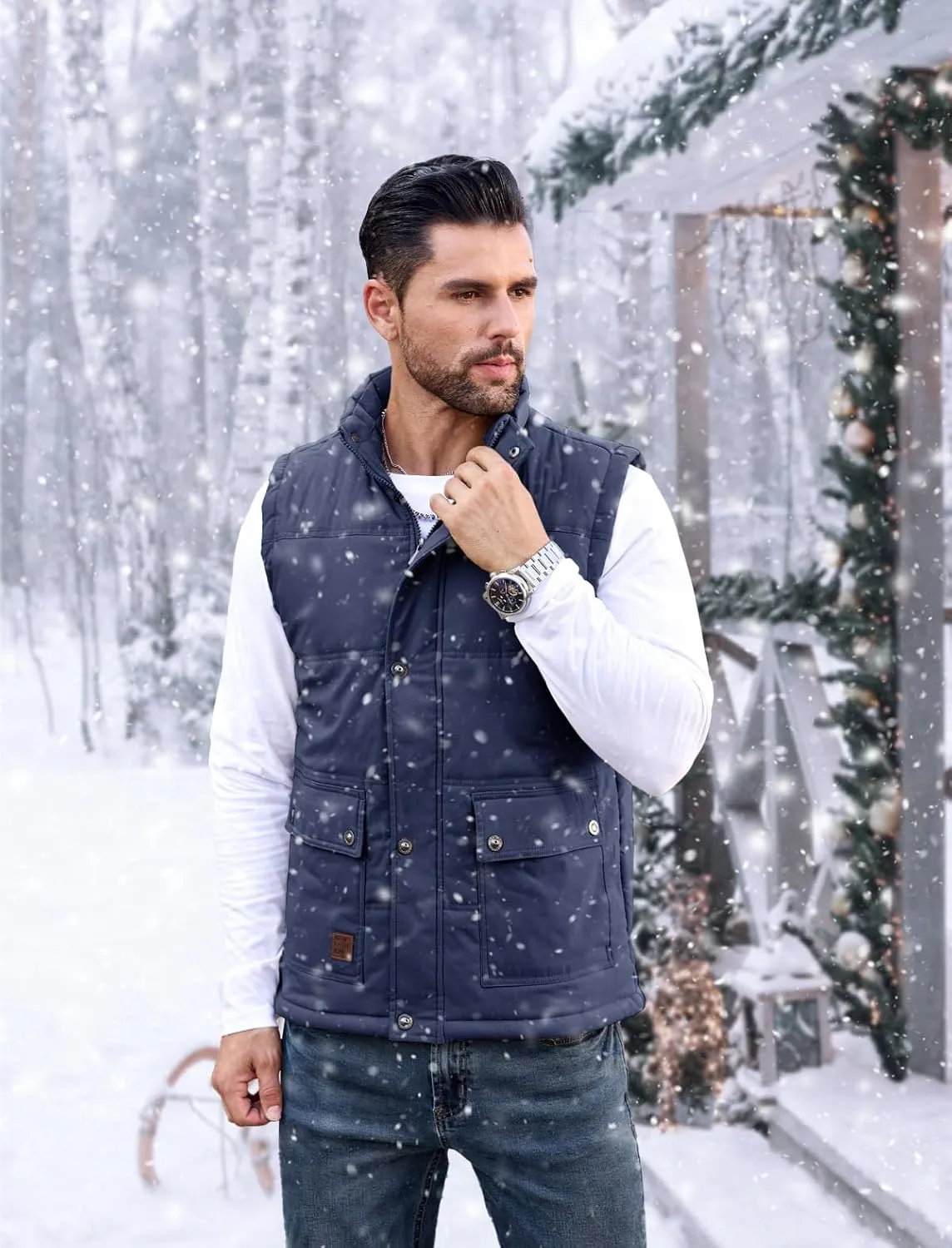 MAGCOMSEN Men's Winter Vest Outerwear Fleece Lined Outdoor Vest Warm Sleeveless Jacket