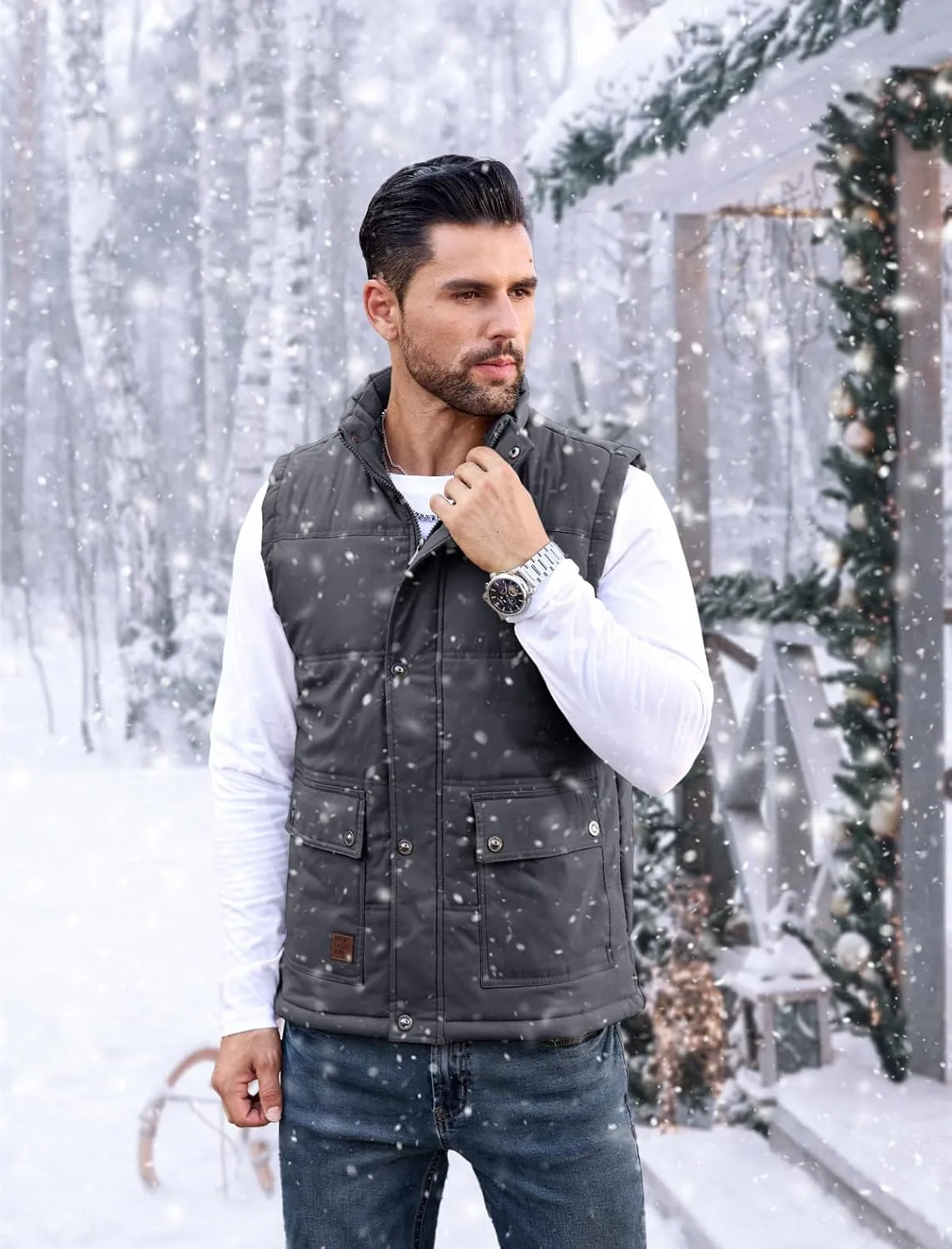 MAGCOMSEN Men's Winter Vest Outerwear Fleece Lined Outdoor Vest Warm Sleeveless Jacket