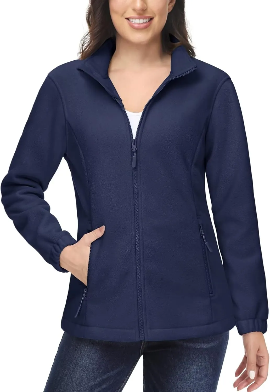 MAGCOMSEN Women's Fleece Jacket Zip Up Coat Lightweight Soft Warm Long Sleeve Jackets with Pockets for Winter