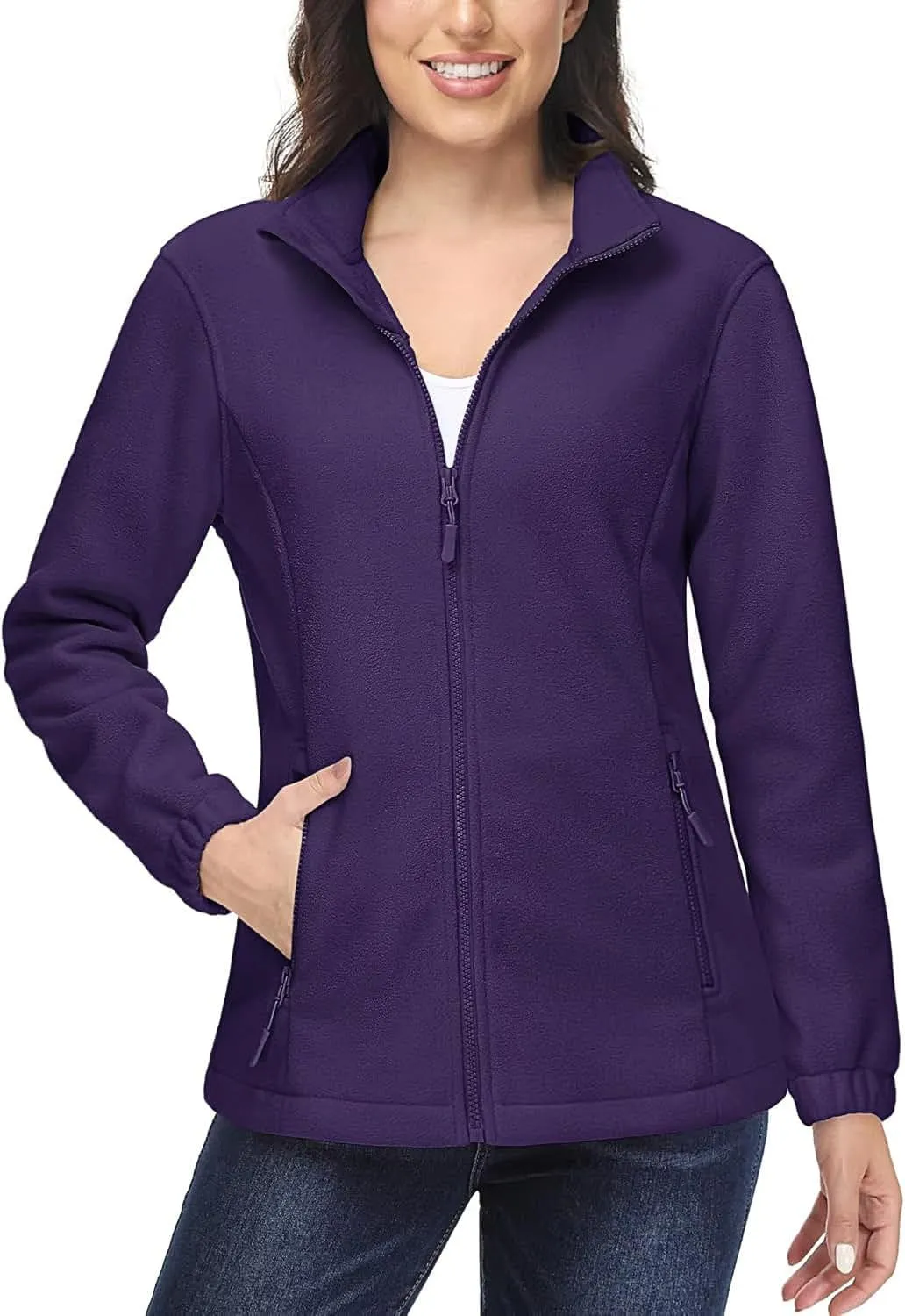 MAGCOMSEN Women's Fleece Jacket Zip Up Coat Lightweight Soft Warm Long Sleeve Jackets with Pockets for Winter