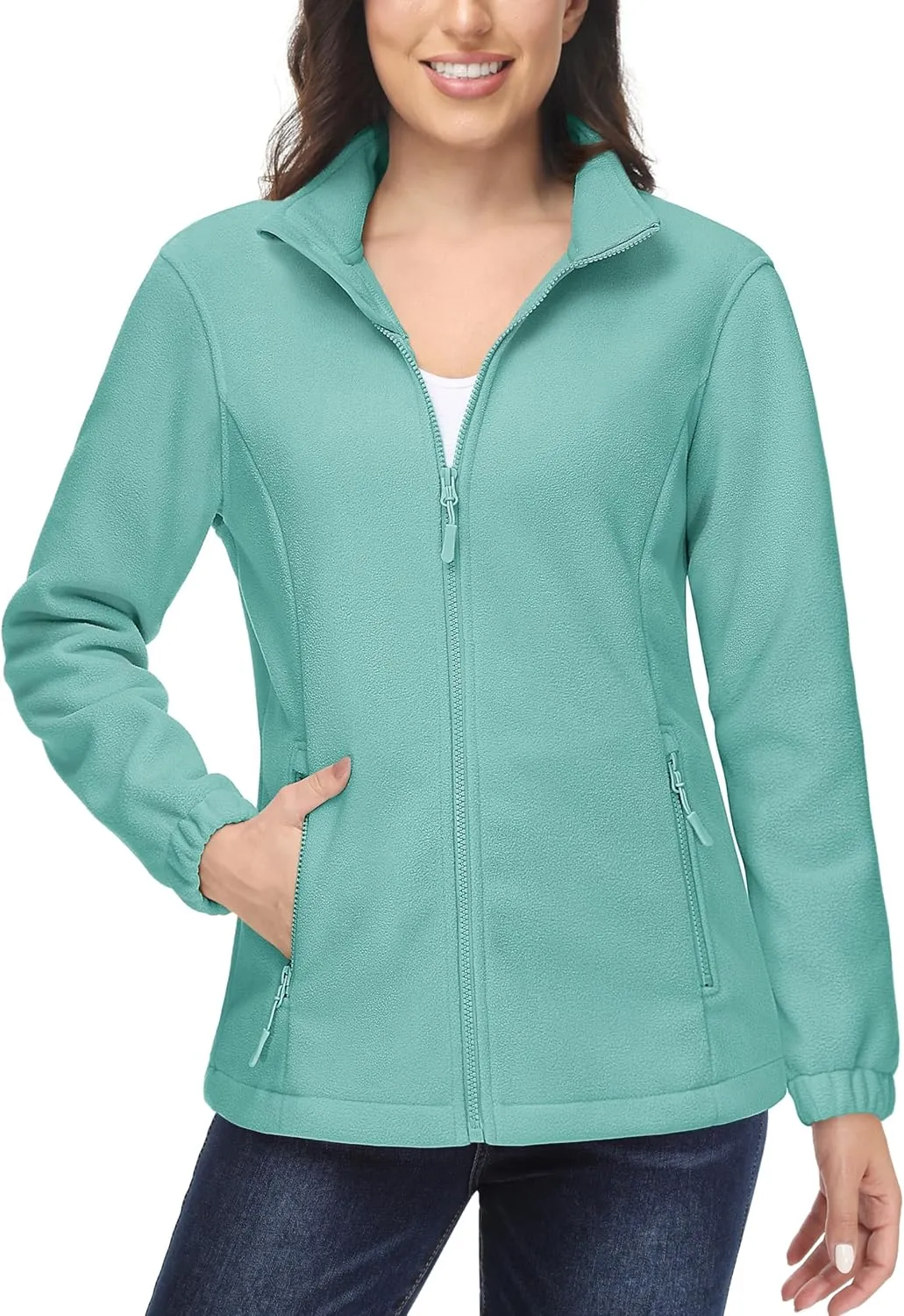 MAGCOMSEN Women's Fleece Jacket Zip Up Coat Lightweight Soft Warm Long Sleeve Jackets with Pockets for Winter