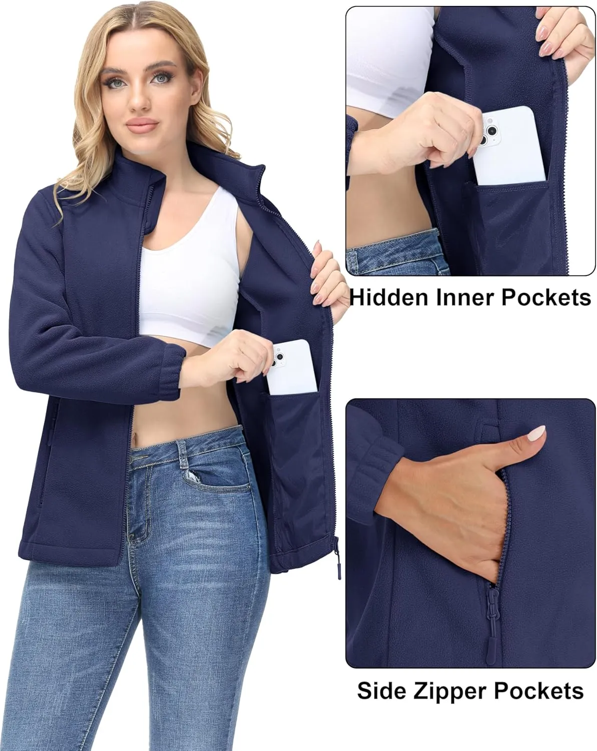 MAGCOMSEN Women's Fleece Jacket Zip Up Coat Lightweight Soft Warm Long Sleeve Jackets with Pockets for Winter