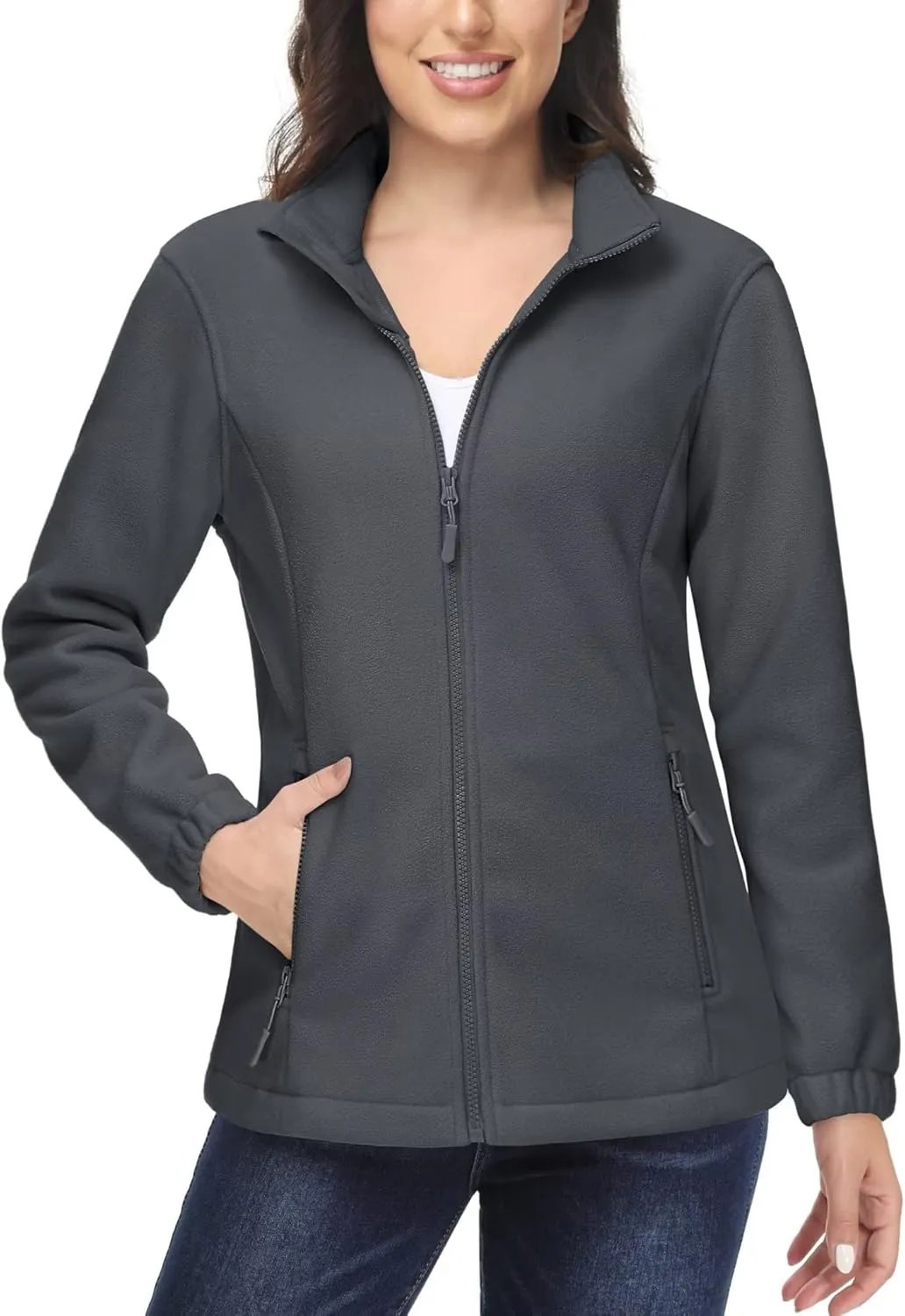 MAGCOMSEN Women's Fleece Jacket Zip Up Coat Lightweight Soft Warm Long Sleeve Jackets with Pockets for Winter