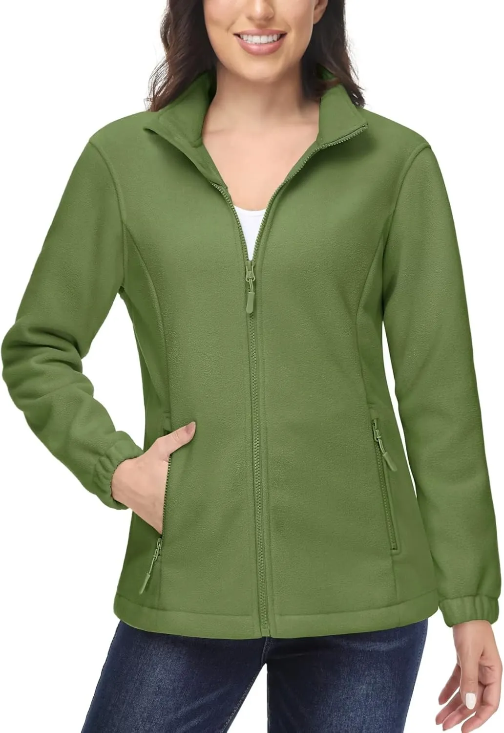 MAGCOMSEN Women's Fleece Jacket Zip Up Coat Lightweight Soft Warm Long Sleeve Jackets with Pockets for Winter