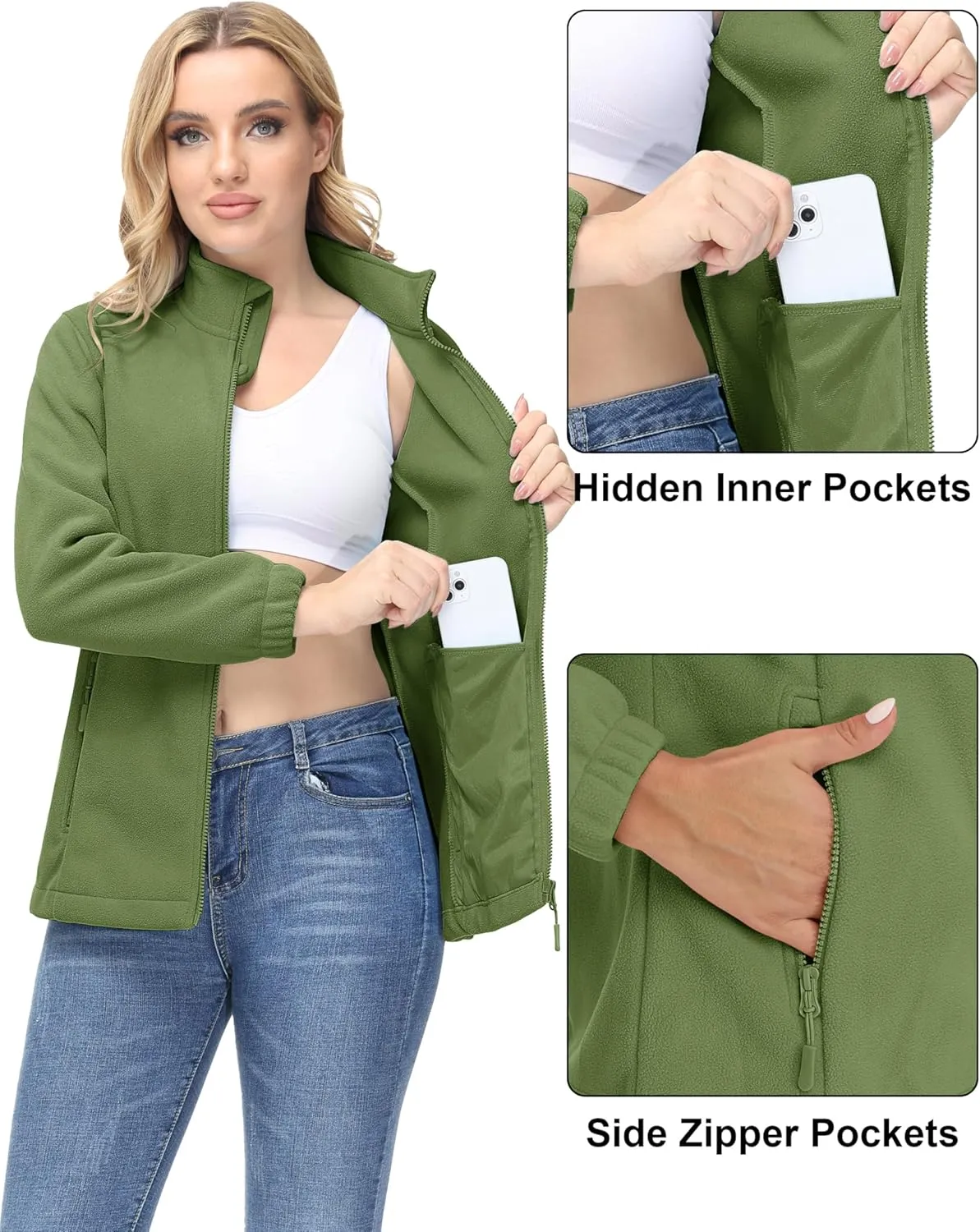 MAGCOMSEN Women's Fleece Jacket Zip Up Coat Lightweight Soft Warm Long Sleeve Jackets with Pockets for Winter