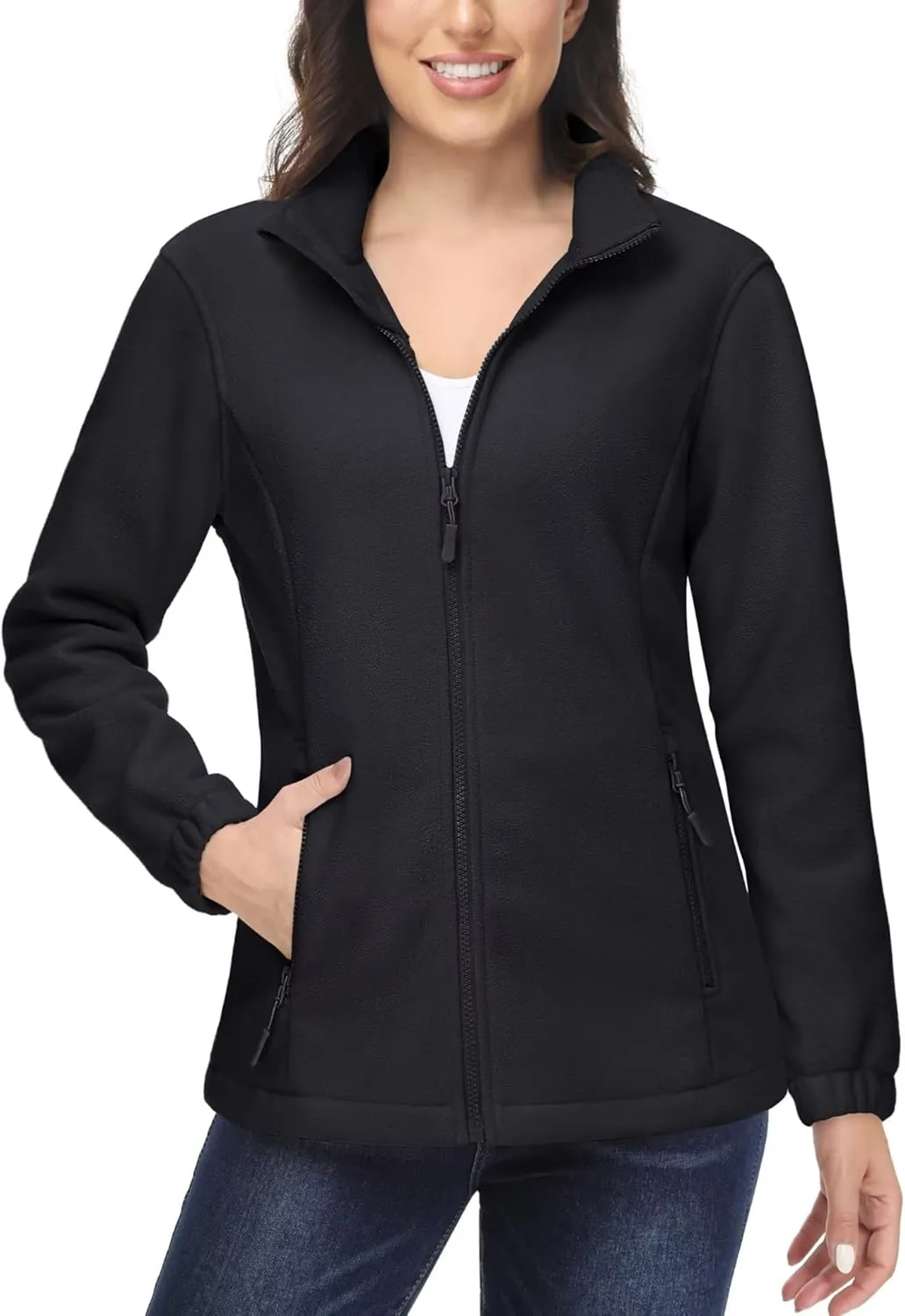 MAGCOMSEN Women's Fleece Jacket Zip Up Coat Lightweight Soft Warm Long Sleeve Jackets with Pockets for Winter